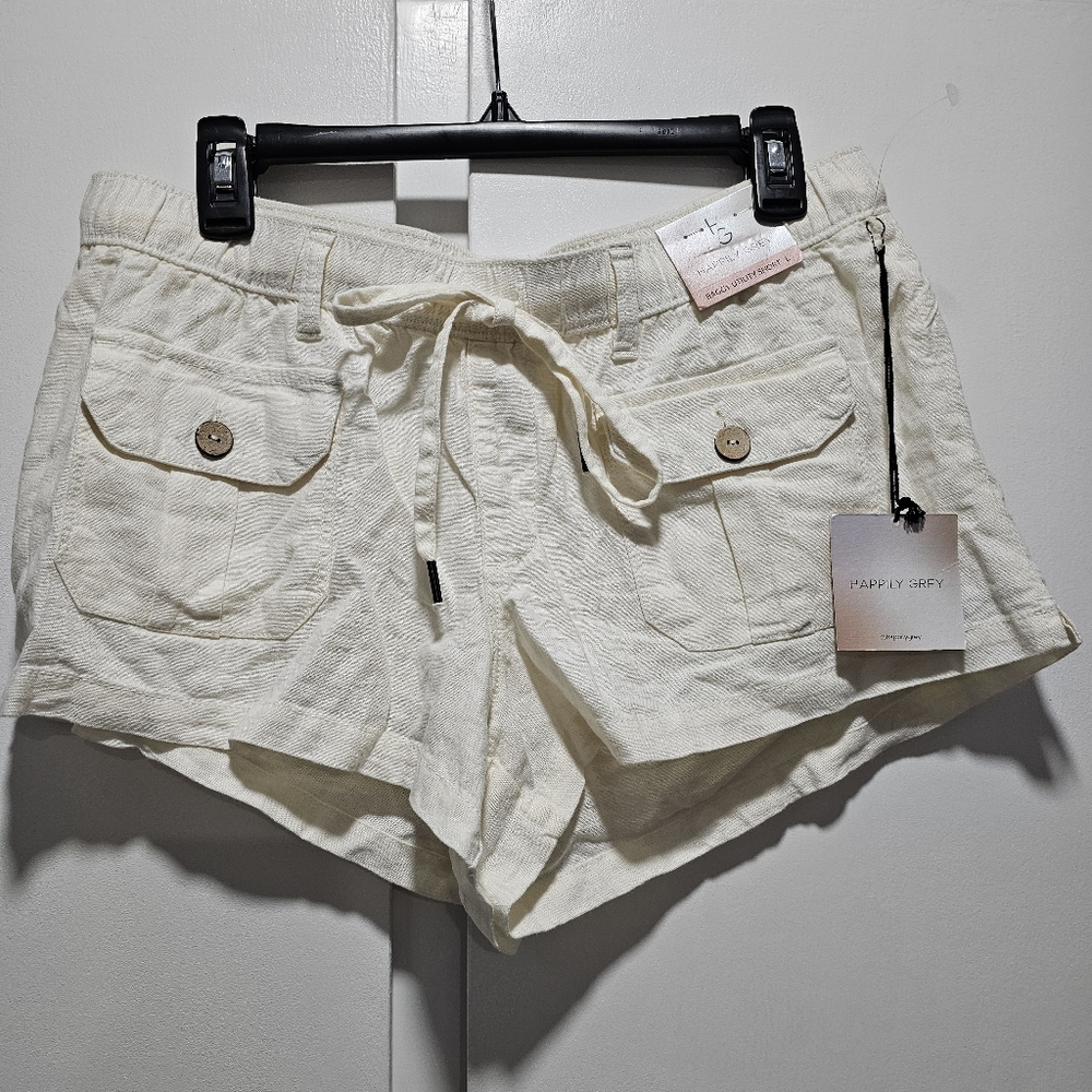 NWT Happily Grey Linen Cargo Shorts, Large